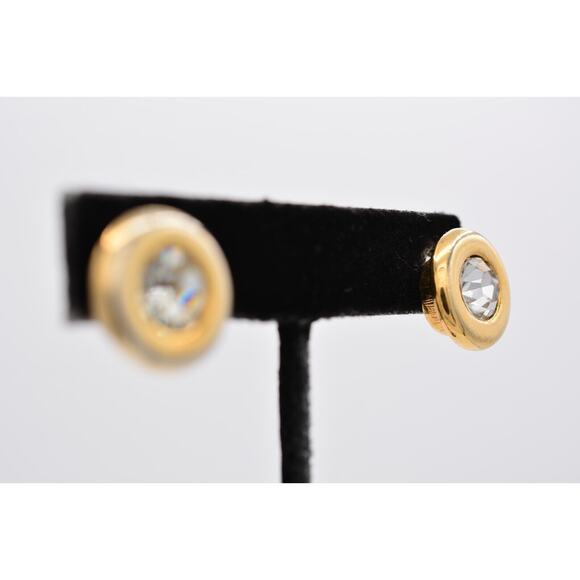 KJL for Avon Vintage Stud Earrings Post Round Rhinestone Crystal Signed BinAI - Picture 5 of 12